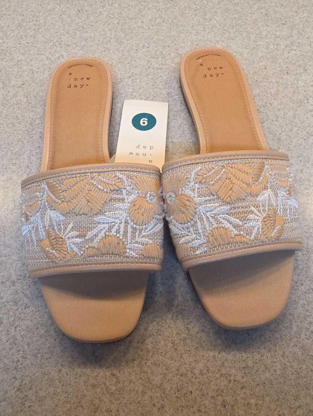 a new day Beige Embroidered Slide Mules